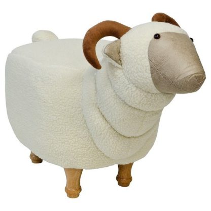 2becaffb19c4a435d278ac31f0b233aa77492333ea33fa9a5b816a54c3d4354e.jpg An Image of Goat Shaped Pouffe In White Finish