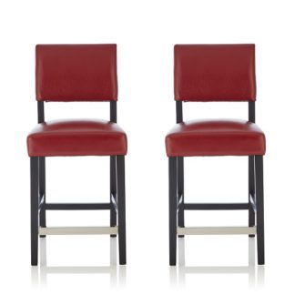 An Image of Vibio Bar Stools In Red PU With Black Legs In A Pair