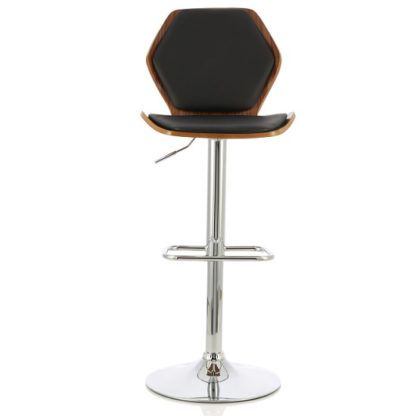 An Image of Melanie Bar Stool In Walnut And Black PU With Chrome Base