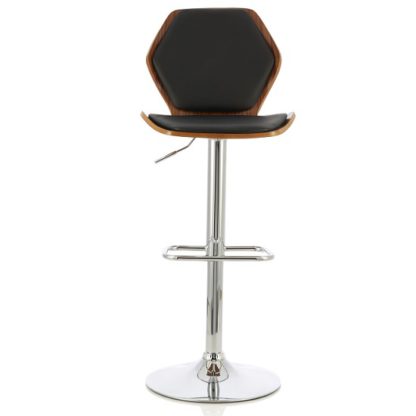2c6a1ad65fae5cf9f42fcb145c3c363d4a9612ebb593f9e783f45ae7ada84a09.jpg An Image of Melanie Bar Stool In Walnut And Black PU With Chrome Base