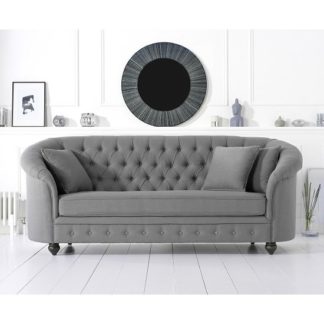 An Image of Astoria Chesterfield 3 Seater Sofa In Grey Linen Fabric