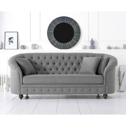 2c99c224c48e0e74bb12ec24df0abea0e047213afaedfaefb4bc04035cf38d2a.jpg An Image of Astoria Chesterfield 3 Seater Sofa In Grey Linen Fabric