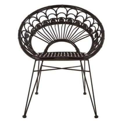 An Image of Hunor Black Kubu Rattan Chair With Black Iron Legs