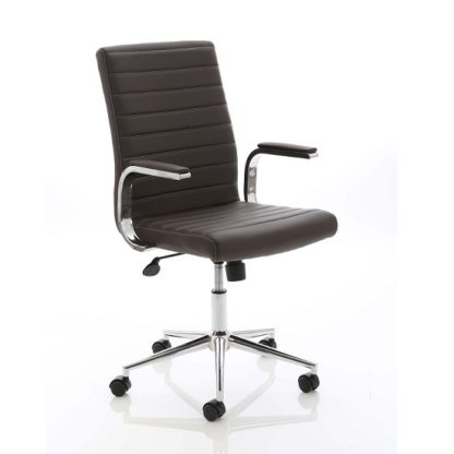 An Image of Tylor Executive Chair In Brown Bonded Leather With Wheels