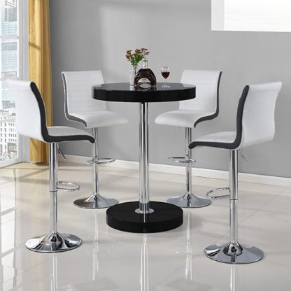An Image of Havana Bar Table In Black With 4 Ritz White And Black Bar Stools