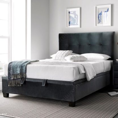 An Image of Florus Ottoman Storage Super King Bed In Velvet Cliffe Mid Grey