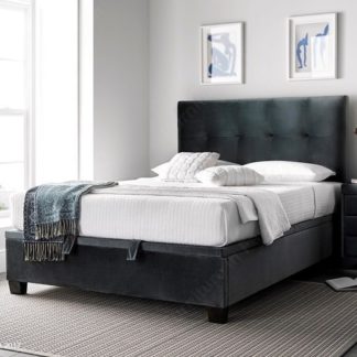 An Image of Florus Ottoman Storage Double Bed In Velvet Cliffe Mid Grey