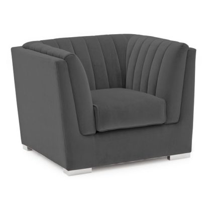 An Image of Flores Fabric Sofa Chair In Charcoal Velvet With Chrome Legs