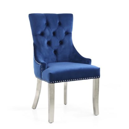 An Image of Robbyn Accent Chair In Blue Velvet With Silver Steel Legs