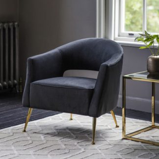 An Image of Gerania Velvel Arm Chair In Black With Gold Metal Legs