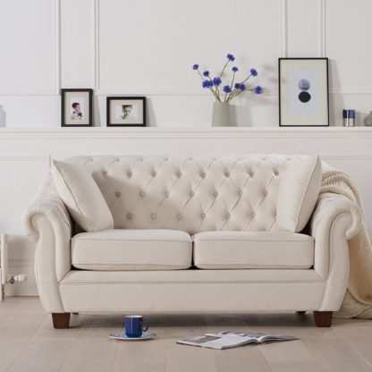 An Image of Sylvan Chesterfield Style Fabric 2 Seater Sofa In Ivory