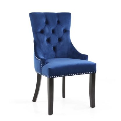 An Image of Robbyn Accent Chair In Blue Velvet With Black Rubberwood Legs