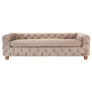 An Image of Libertas Coffee Velvet 3 Seater Sofa With Natural Wood Feet
