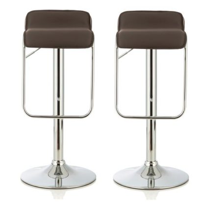 An Image of Mestler Modern Bar Stool In Cappuccino Faux Leather In A Pair