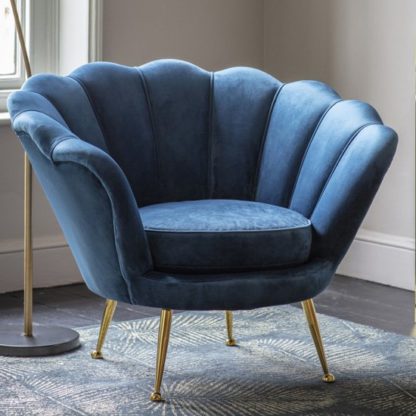 An Image of Rivello Velvet Upholstered Armchair In Inky Blue