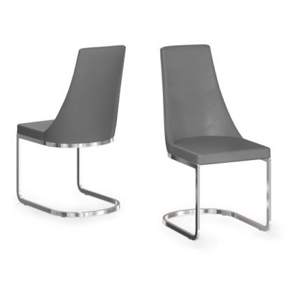 2dcaa03d2e78597df166590a04828c969321d5c7458f2219e55e45a146f9a5f1.jpg An Image of Ordonez Faux Leather Dining Chair In Grey In A Pair