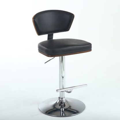 An Image of Aviator Bar Stool In Black Faux Leather With Chrome Base