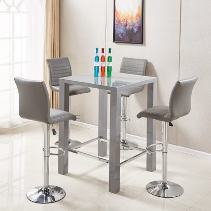 An Image of Jam Glass Bar Table Set Square In Grey Gloss And 4 Ripple Stools