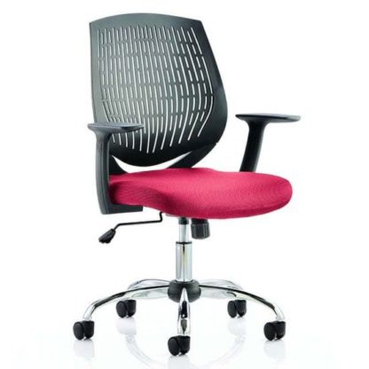 2e168dc0b7aedd6fd558791144c21177b81cd76888eeeca8332b27153ceeb9a8.jpg An Image of Dura Black Back Office Chair With Bergamot Cherry Seat