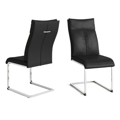 An Image of Chapin Faux Leather Dining Chair In Black And Chrome Leg In Pair