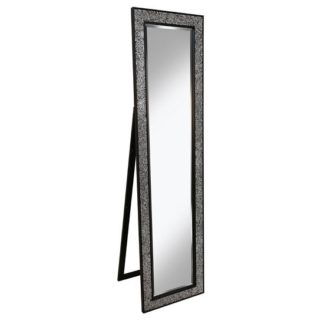 An Image of Aliza Floor Standing Cheval Mirror In Black Silver Mosaic Frame
