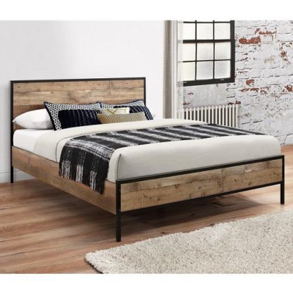 An Image of Coruna Wooden King Size Bed In Rustic And Metal Frame