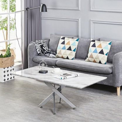 2e77f641001d8e52565ac4b558440d8f891aa9c361026a2d23ccbfc758d805d3.jpg An Image of Deltino Grey Marble Effect Coffee Table With Chrome Legs