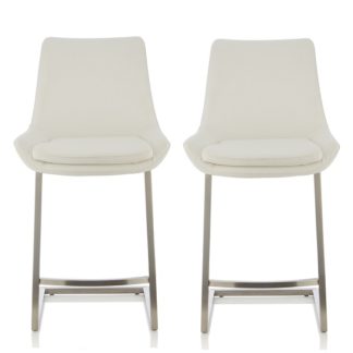 An Image of Rasmus Bar Stool In Cream Faux Leather In A Pair