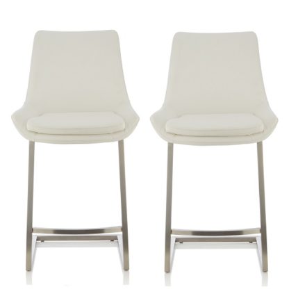 An Image of Rasmus Bar Stool In Cream Faux Leather In A Pair