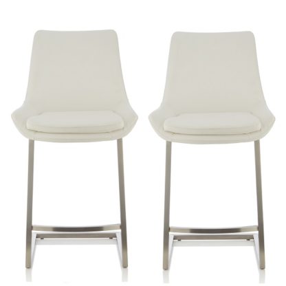 2ea46918a579b41eff45fc98966792c05ebb7c36f5fdb2af8f5041c9499f94d7.jpg An Image of Rasmus Bar Stool In Cream Faux Leather In A Pair
