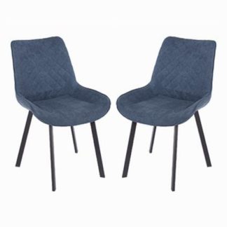 An Image of Arturo Blue Fabric Dining Chair In Pair With Metal Black Legs