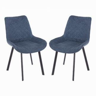 An Image of Arturo Blue Fabric Dining Chair In Pair With Metal Black Legs