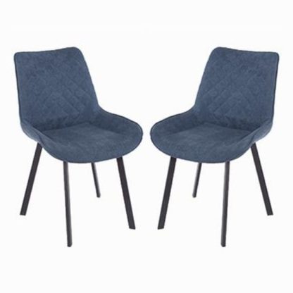 2f01a5a5f8ed569c03537b3fd93d8cdfba9caec9003e26a03e6dc79851a1afe7.jpg An Image of Arturo Blue Fabric Dining Chair In Pair With Metal Black Legs