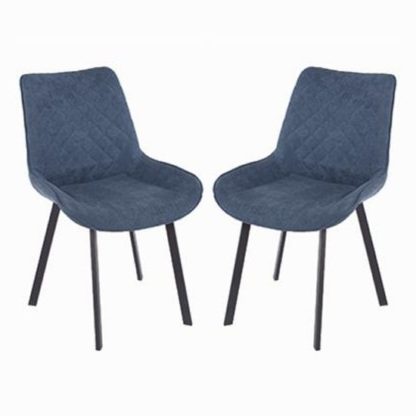 An Image of Arturo Blue Fabric Dining Chair In Pair With Metal Black Legs