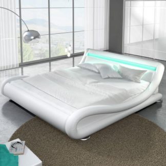 An Image of Modern Designer King Size Bed In White PU With Multi LED