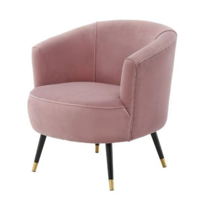 An Image of Hambree Soft Velour Tub Chair In Blush Pink With Black Legs