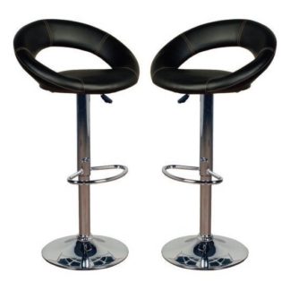 An Image of Eclipse Black Leather Bar Stools In Pair