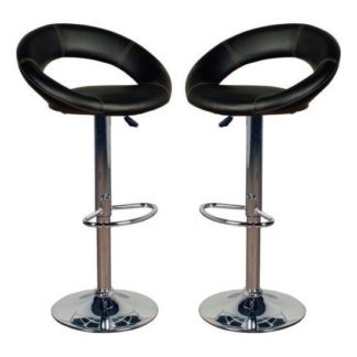 An Image of Eclipse Black Leather Bar Stools In Pair