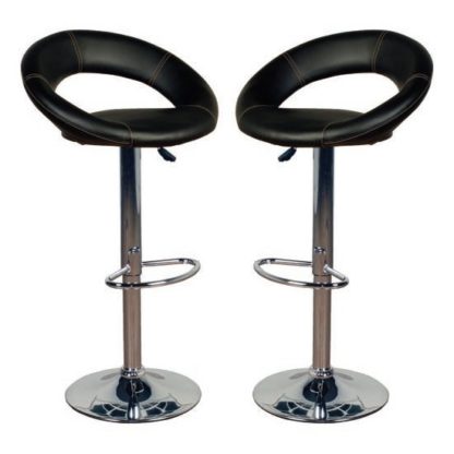 An Image of Eclipse Black Leather Bar Stools In Pair