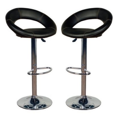 2f16578b837e8e59be18a34f9be69f5b9fc44f2b9413ed40d99f1e468ff3f315.jpg An Image of Eclipse Black Leather Bar Stools In Pair