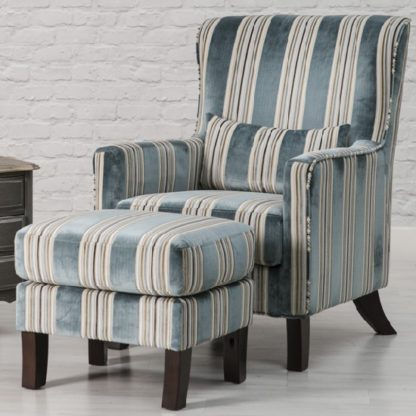 An Image of Humphrey Fabric Accent Chair And Footstool In Blue