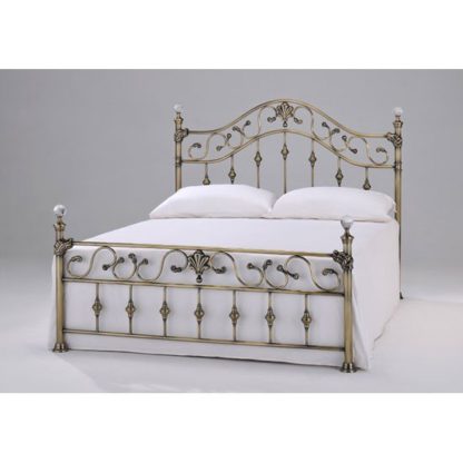 An Image of Elizabeth Brass Finish Metal King Size Bed With Crystal Finials