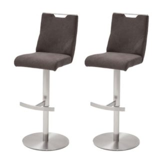 An Image of Jiulia Brown Fabric Bar Stool In Pair With Steel Base