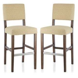 An Image of Vibio Bar Stools In Oatmeal Fabric And Walnut Legs In A Pair