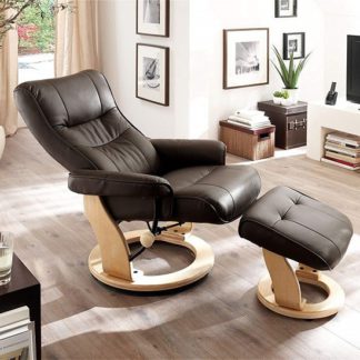 An Image of Gumala Recliner Leather Armchair In Brown With Footstool