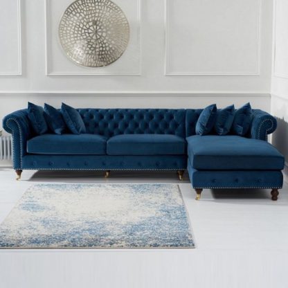 An Image of Nesta Chesterfield Right Corner Sofa In Blue Velvet