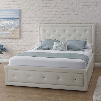 An Image of Hollywood Faux Leather Double Bed In White