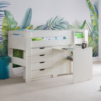 An Image of Pluto Stone White Bunk Bed With Chest Of Drawers And Study Desk