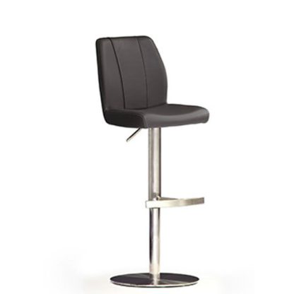 306145b7a41e255b97276269172a2702a3054dd67002267acd9306980a527252.jpg An Image of Naomi Black Bar Stool In Faux Leather With Stainless Steel Base