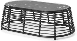 An Image of Swara Garden Coffee Table, Black Polyrattan and Glass